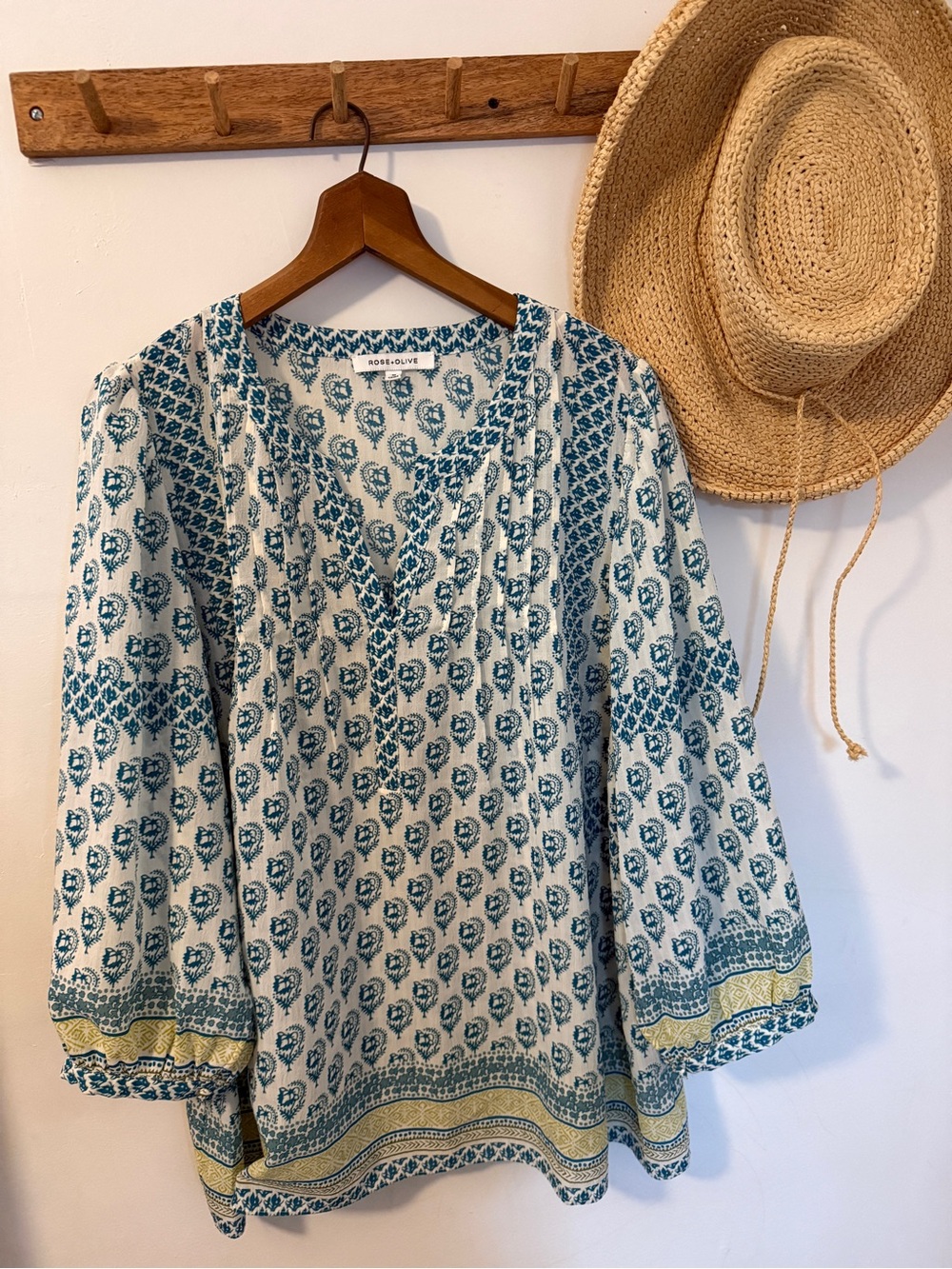 Rose & Olive Teal and Cream Boho Floral Tunic - 1X